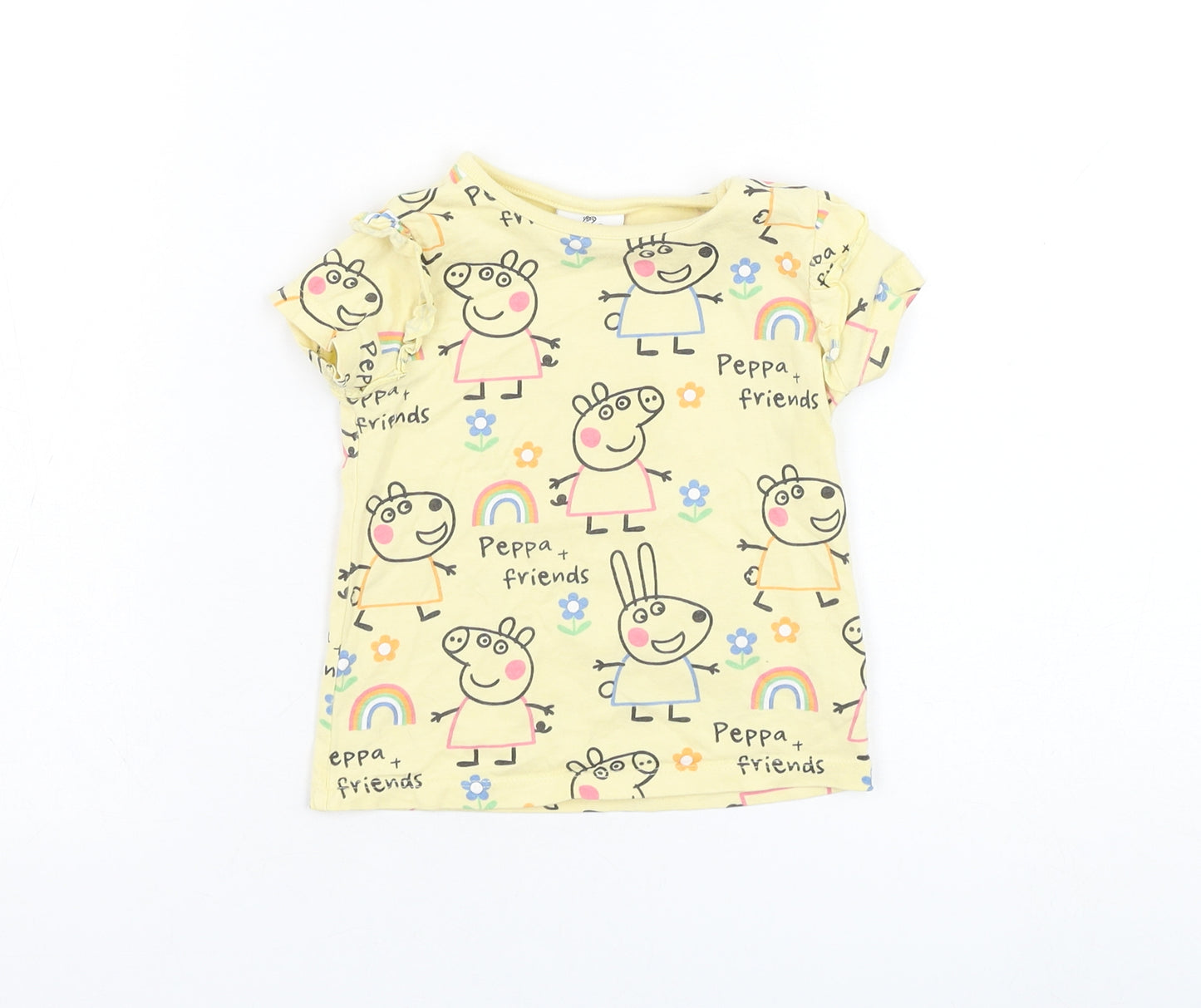 George Girls Yellow  Cotton Basic T-Shirt Size 18-24 Months Round Neck Pullover - Peppa Pig