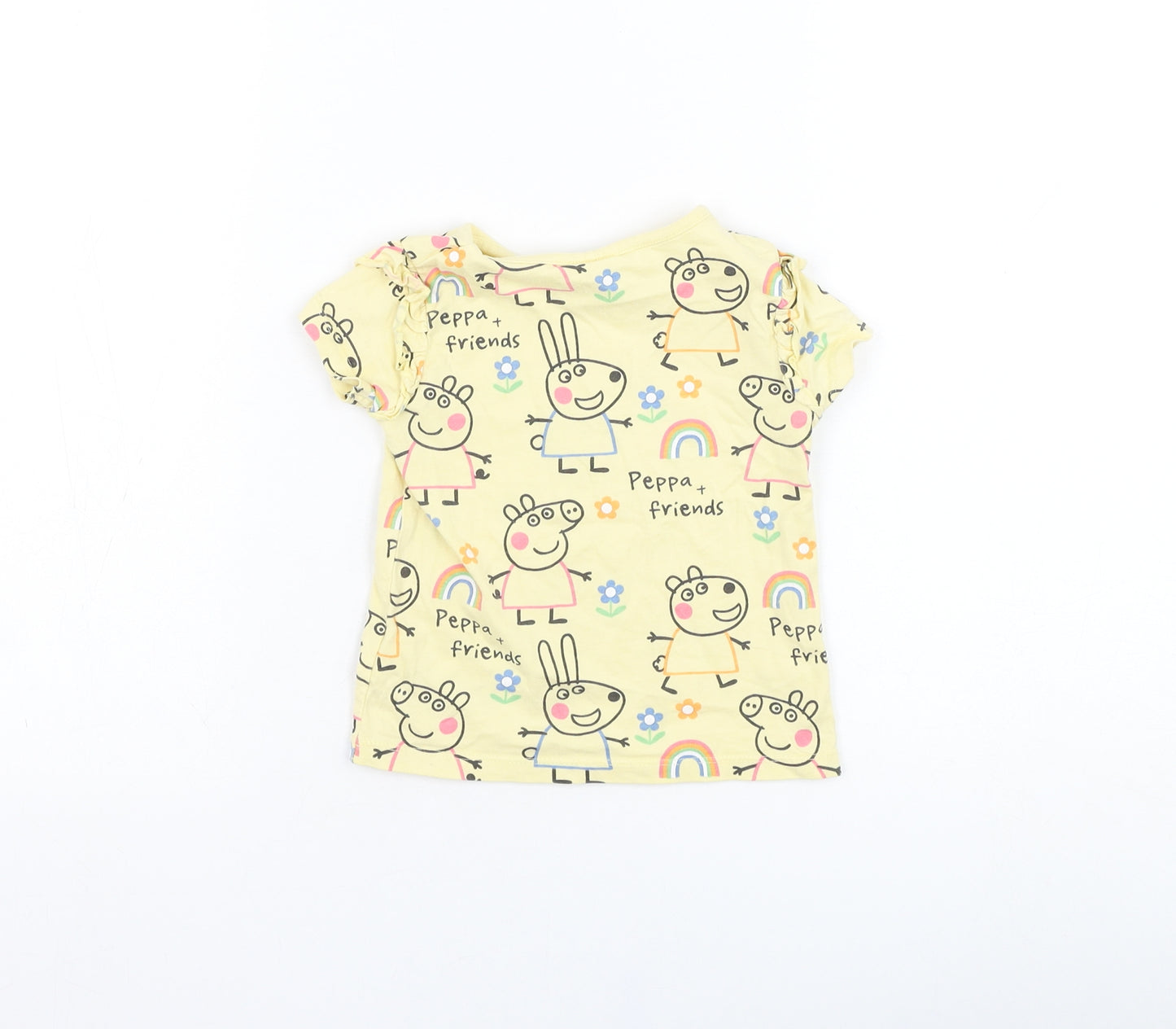 George Girls Yellow  Cotton Basic T-Shirt Size 18-24 Months Round Neck Pullover - Peppa Pig