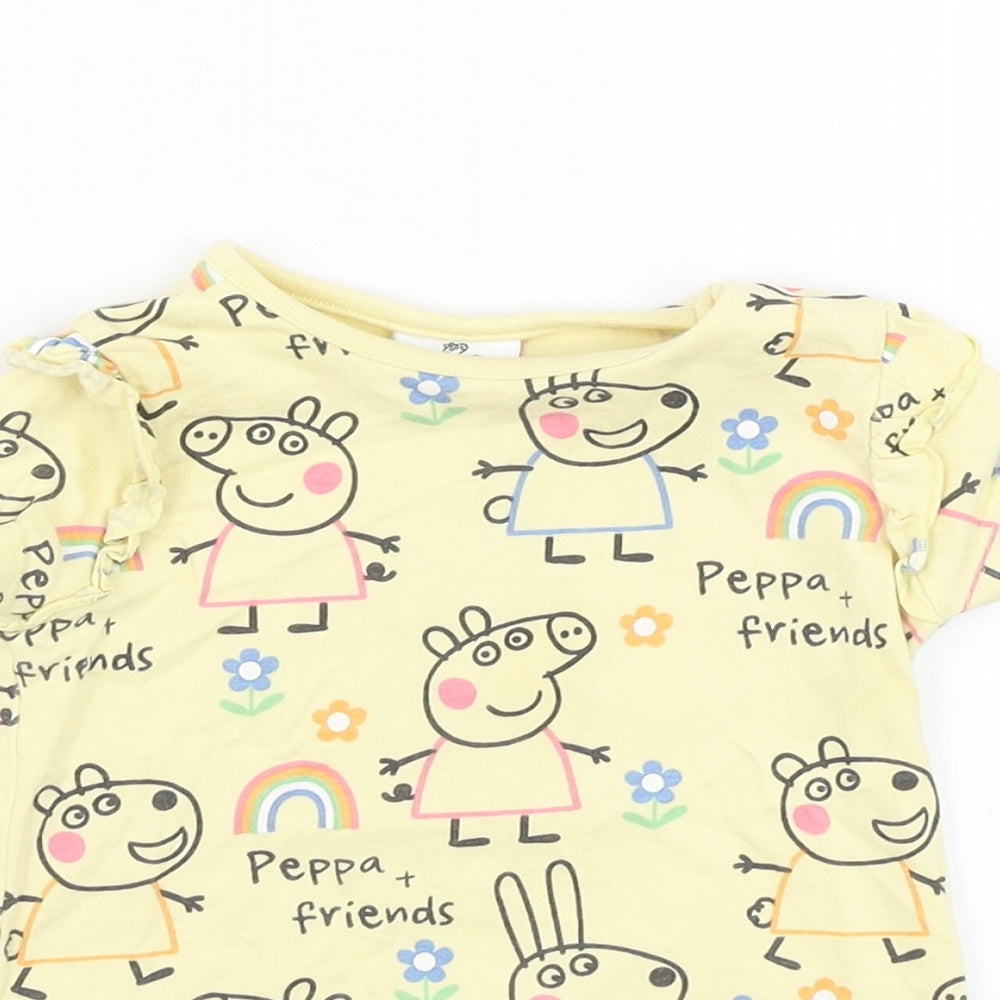 George Girls Yellow  Cotton Basic T-Shirt Size 18-24 Months Round Neck Pullover - Peppa Pig
