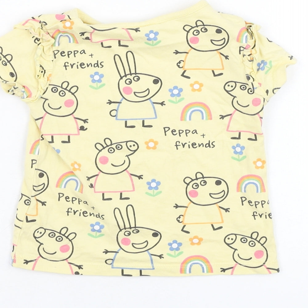 George Girls Yellow  Cotton Basic T-Shirt Size 18-24 Months Round Neck Pullover - Peppa Pig