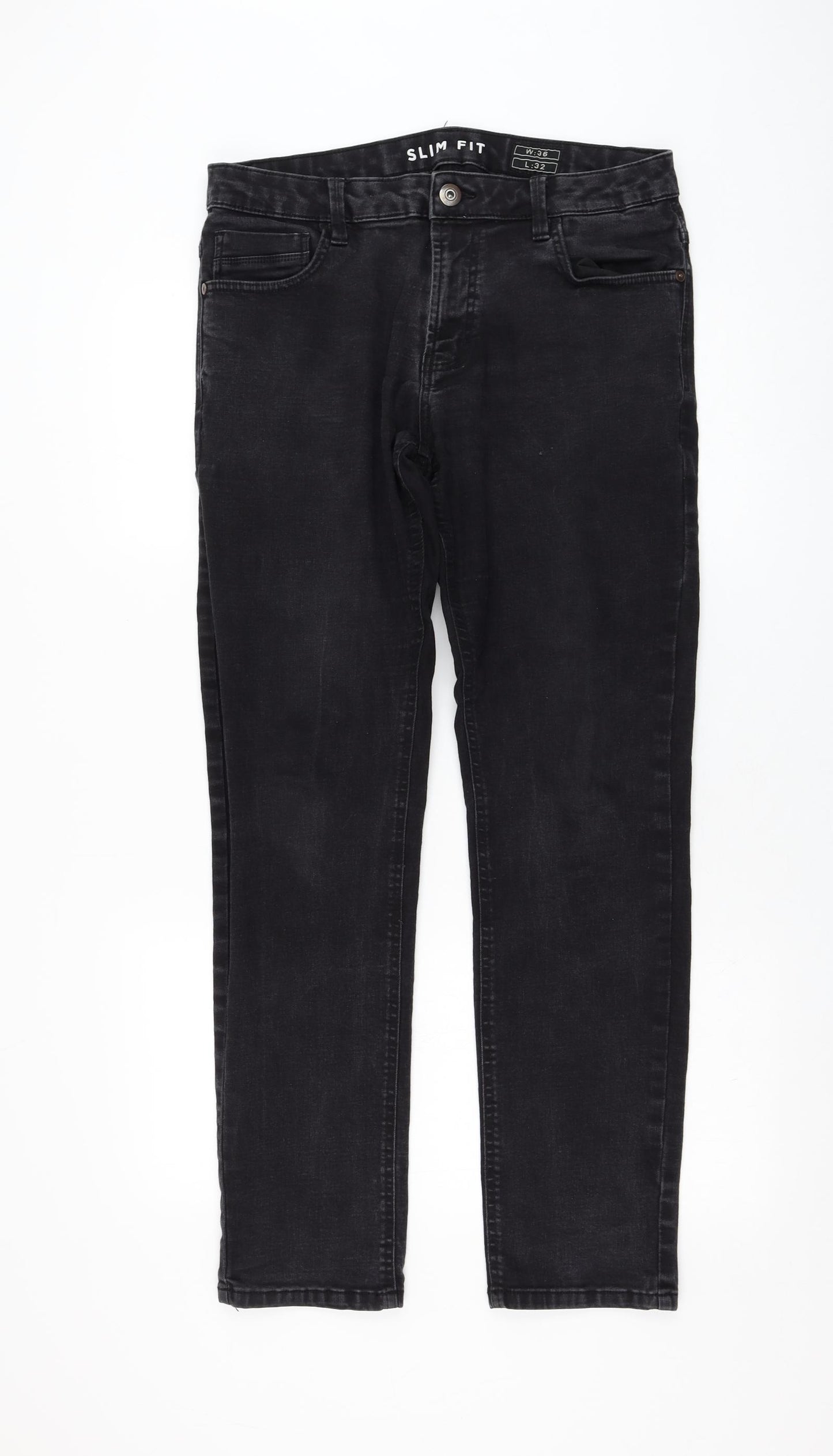 Dunnes Stores Mens Black  Cotton Straight Jeans Size 36 in L32 in Regular Zip