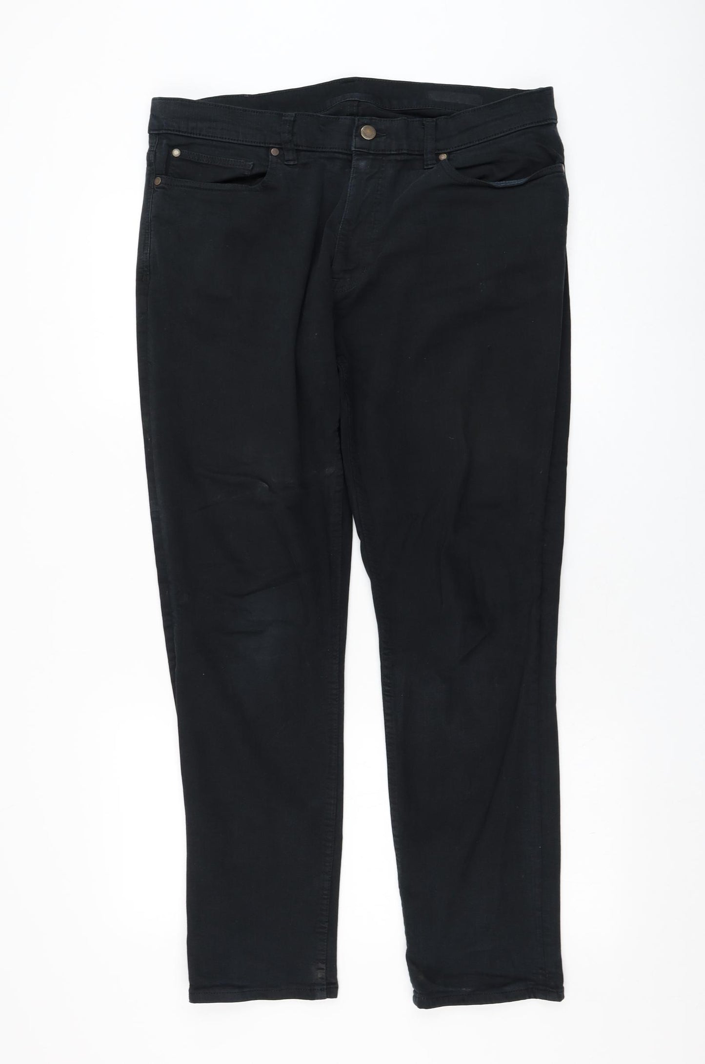 Marks and Spencer Mens Black  Cotton Straight Jeans Size 36 in L31 in Regular Zip
