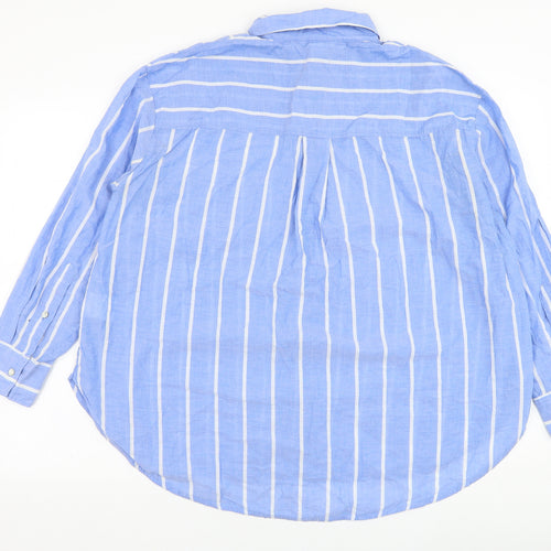 H&M Womens Blue Striped Cotton Basic Button-Up Size 12 Collared