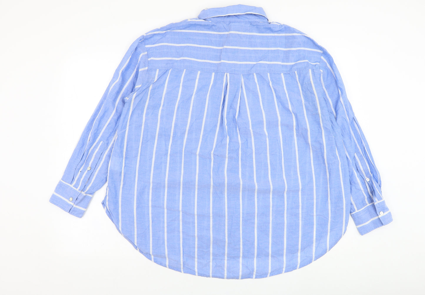 H&M Womens Blue Striped Cotton Basic Button-Up Size 12 Collared