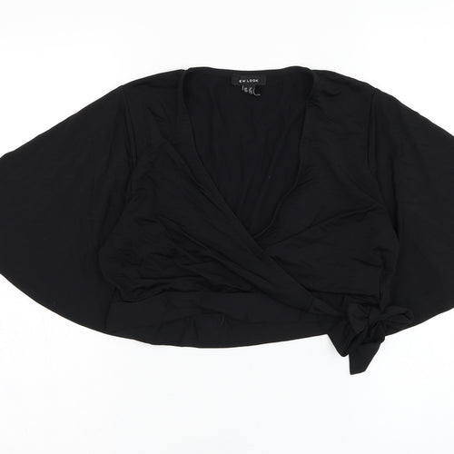 New Look Womens Black  Polyester Wrap Blouse Size 14 V-Neck