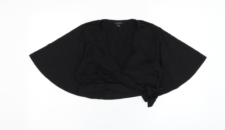 New Look Womens Black Polyester Wrap Blouse Size 14 V-Neck
