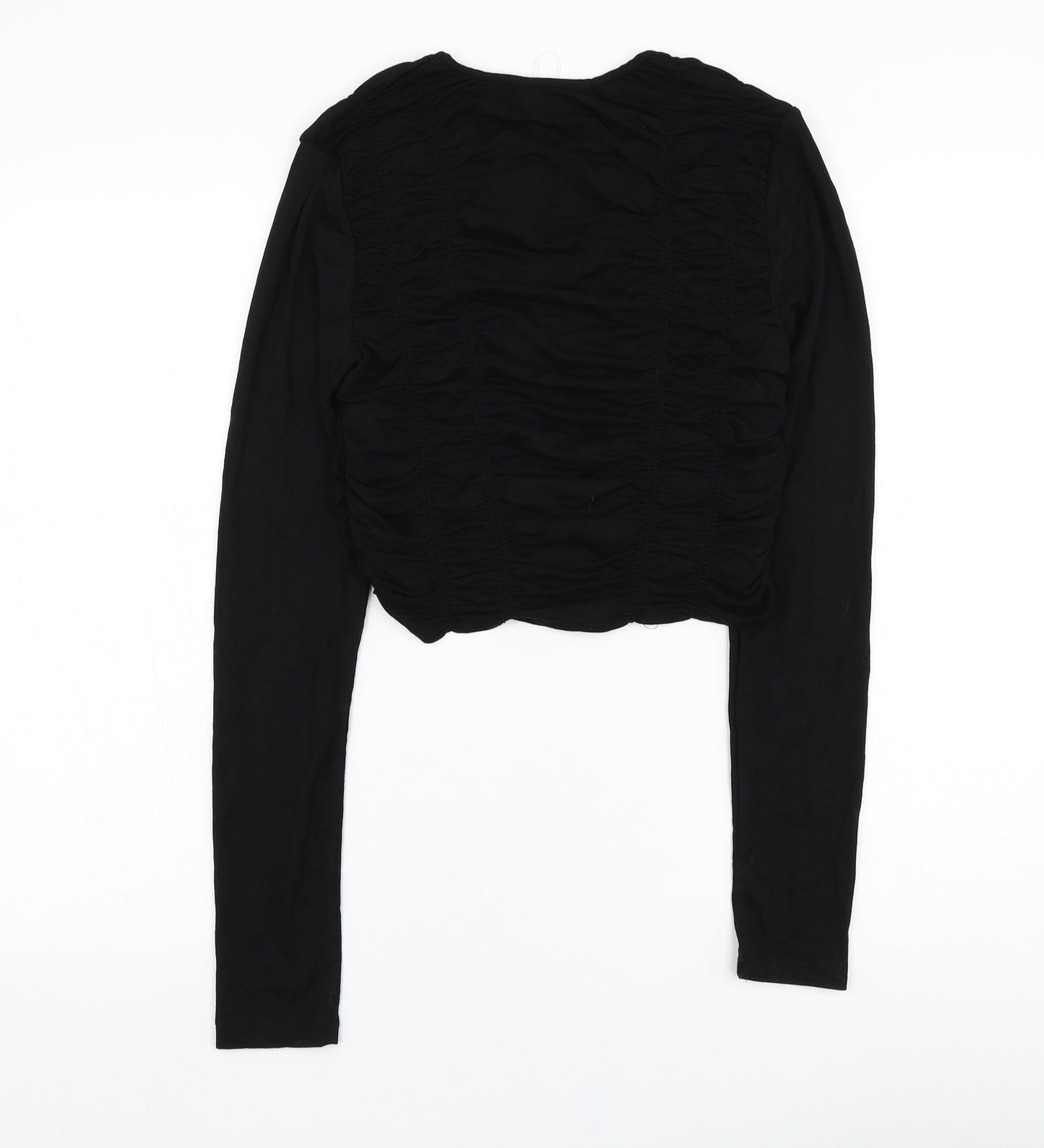 Bershka Womens Black  Viscose Cropped Blouse Size L Round Neck