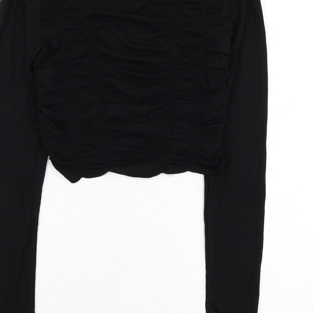Bershka Womens Black  Viscose Cropped Blouse Size L Round Neck