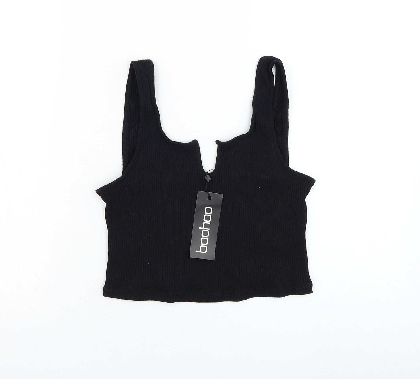 Boohoo Womens Black  Cotton Cropped Tank Size 14 Square Neck
