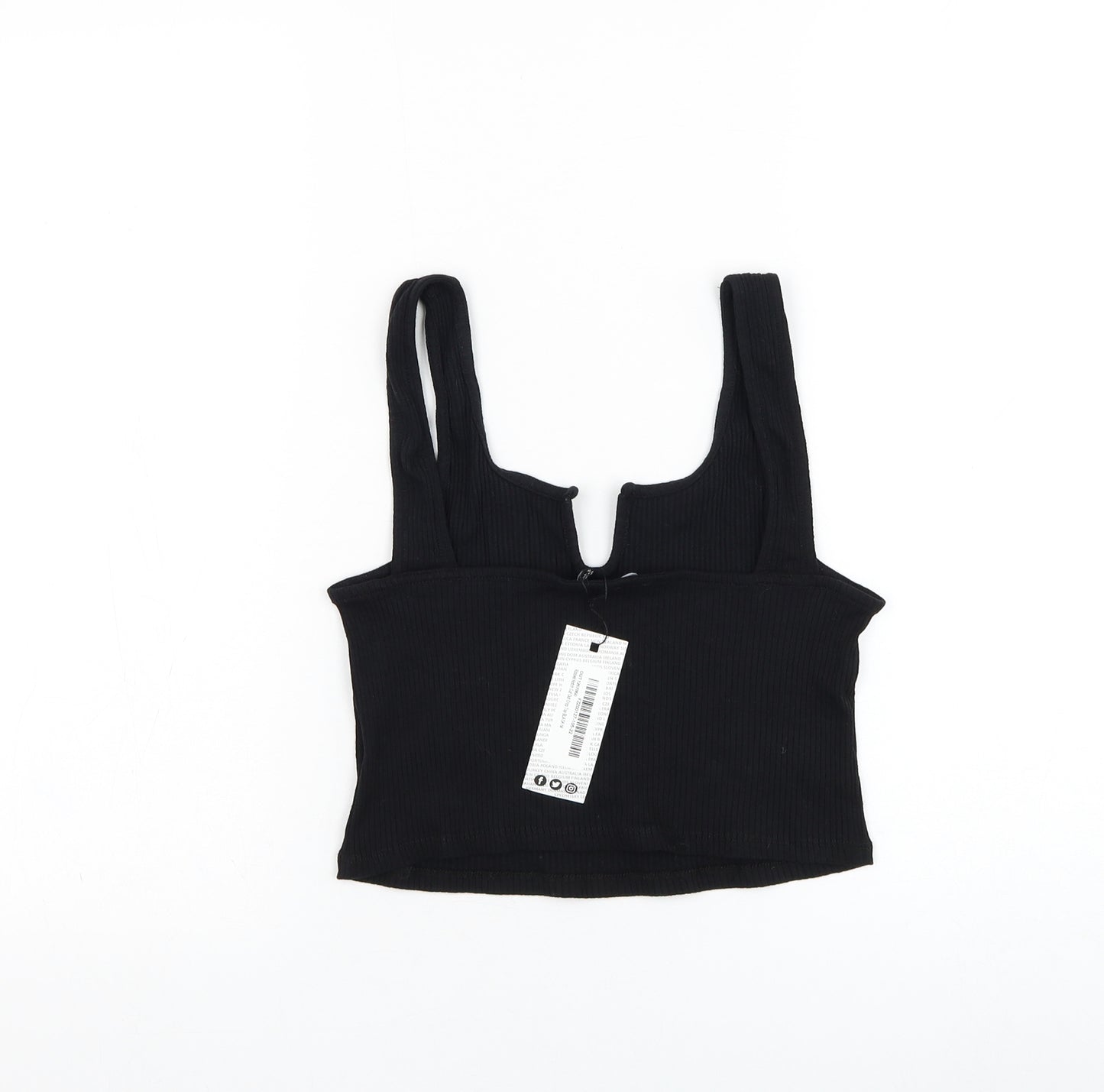 Boohoo Womens Black  Cotton Cropped Tank Size 14 Square Neck