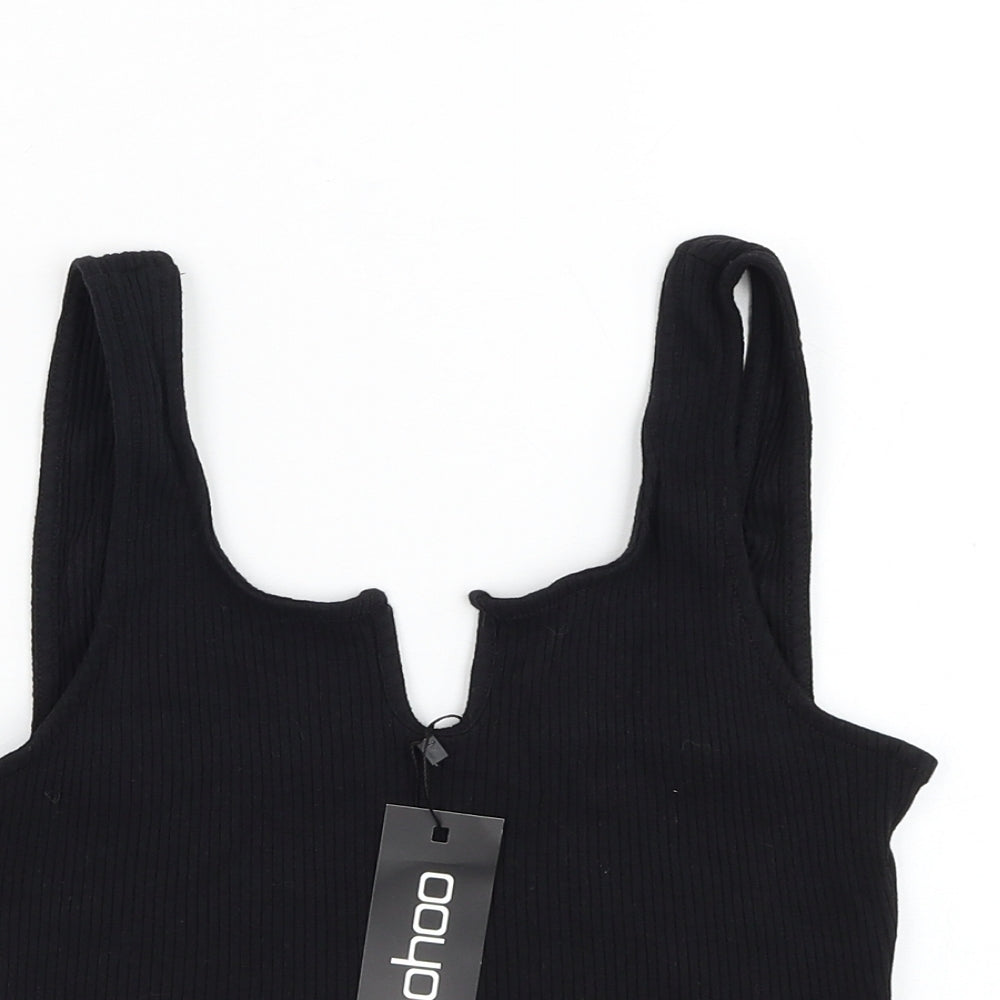 Boohoo Womens Black  Cotton Cropped Tank Size 14 Square Neck