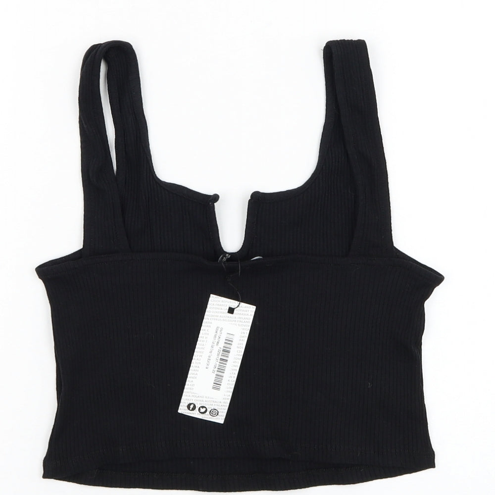 Boohoo Womens Black  Cotton Cropped Tank Size 14 Square Neck