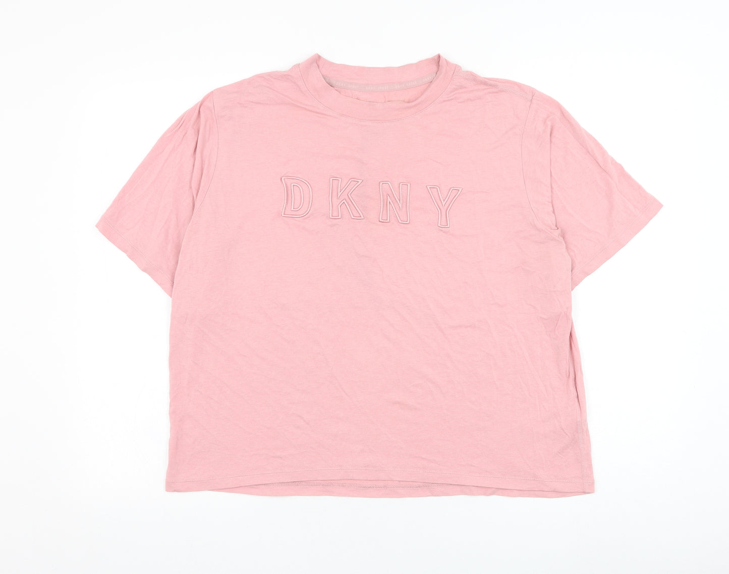 DKNY Womens Pink  Cotton Basic T-Shirt Size M Round Neck