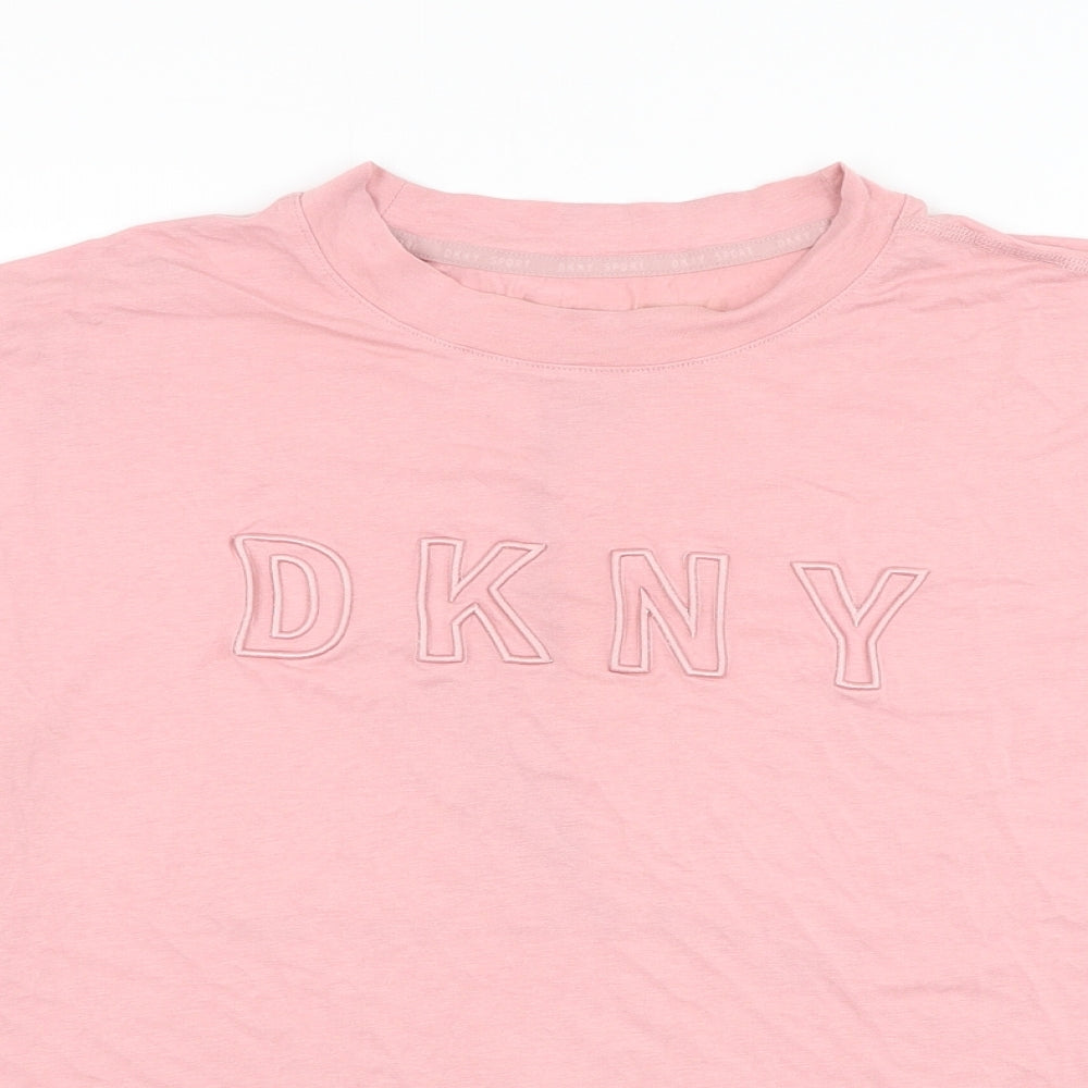 DKNY Womens Pink  Cotton Basic T-Shirt Size M Round Neck