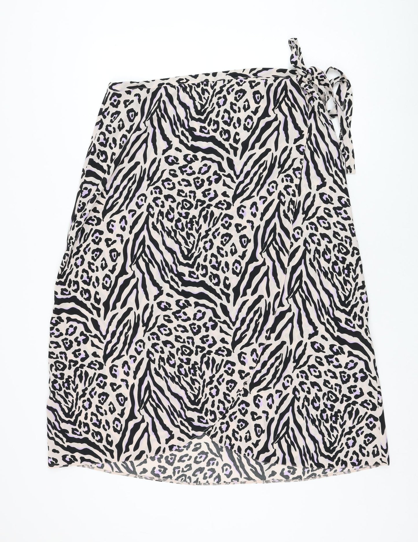 New Look Womens Ivory Animal Print Polyester Wrap Skirt Size 16   Tie