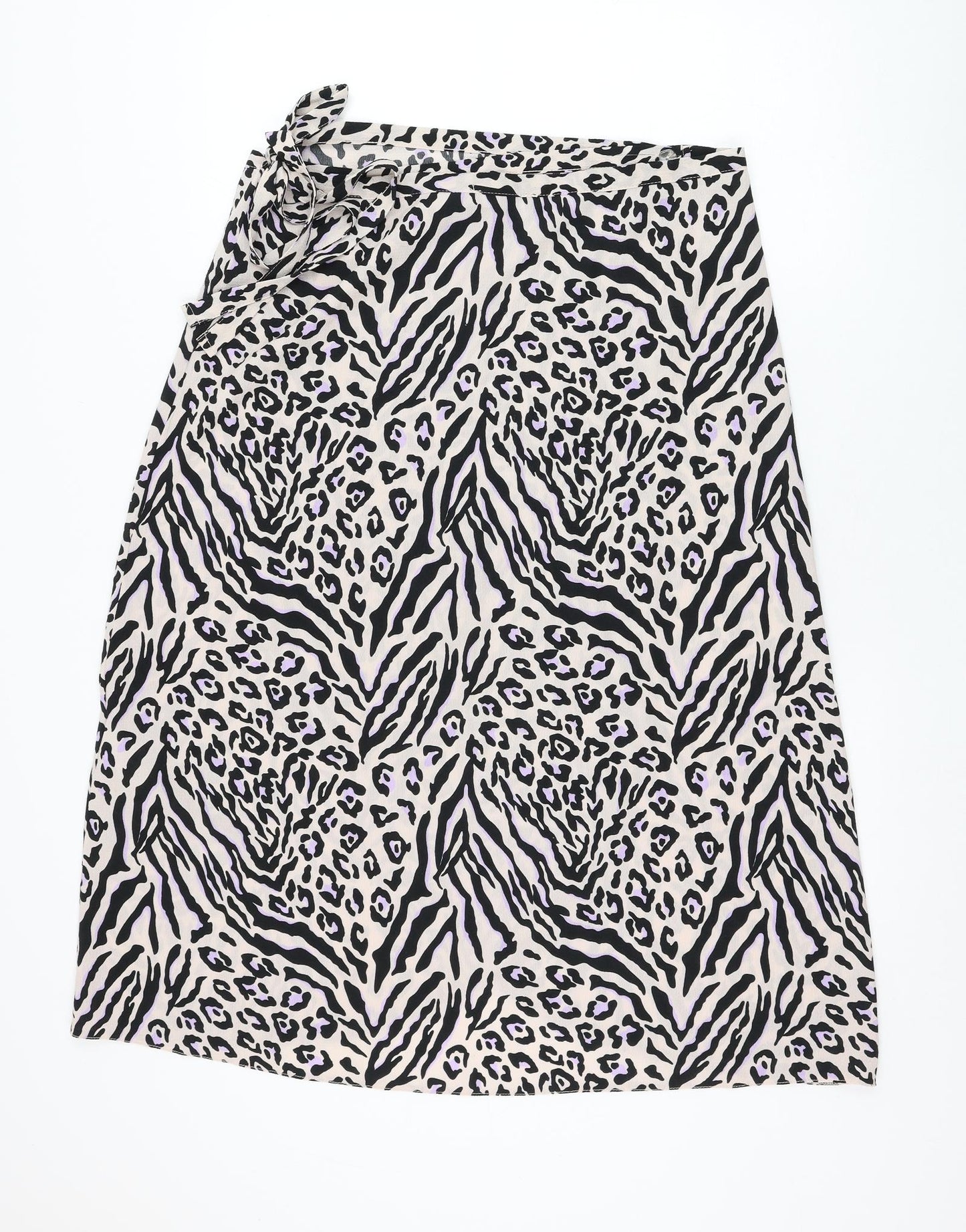 New Look Womens Ivory Animal Print Polyester Wrap Skirt Size 16   Tie