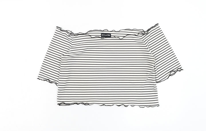 PRETTYLITTLETHING Womens White Striped Polyester Cropped Blouse Size 16 Square Neck