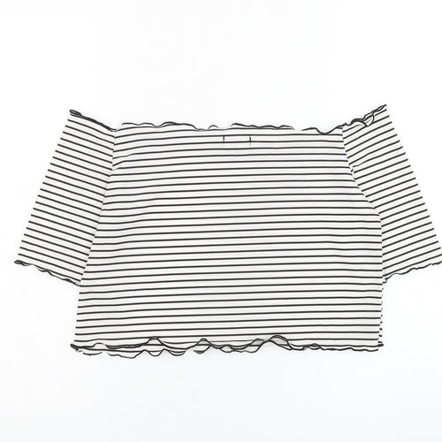 PRETTYLITTLETHING Womens White Striped Polyester Cropped Blouse Size 16 Square Neck
