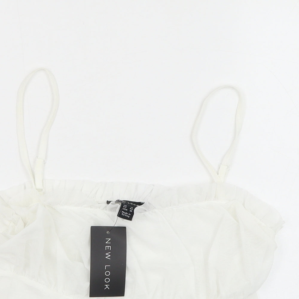 New Look Womens White  Polyester Cropped Tank Size 14 Square Neck