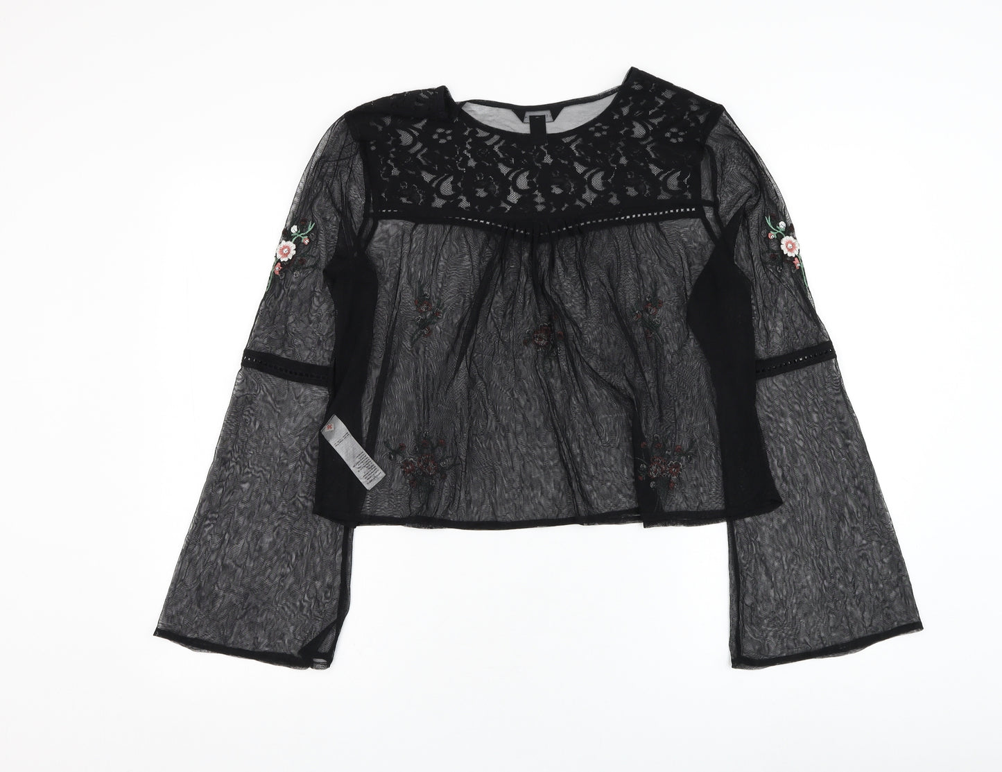 New Look Womens Black  Nylon Basic Blouse Size 16 Round Neck - Flower