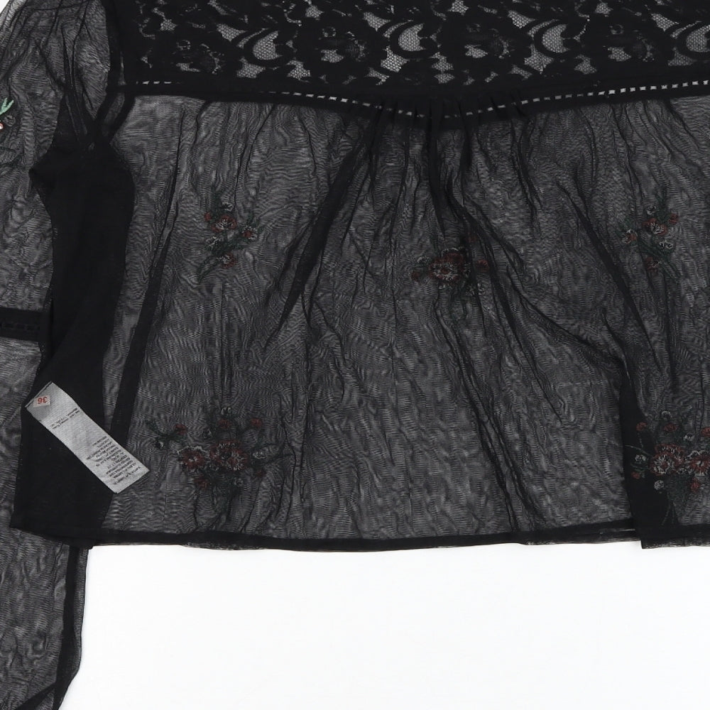 New Look Womens Black  Nylon Basic Blouse Size 16 Round Neck - Flower