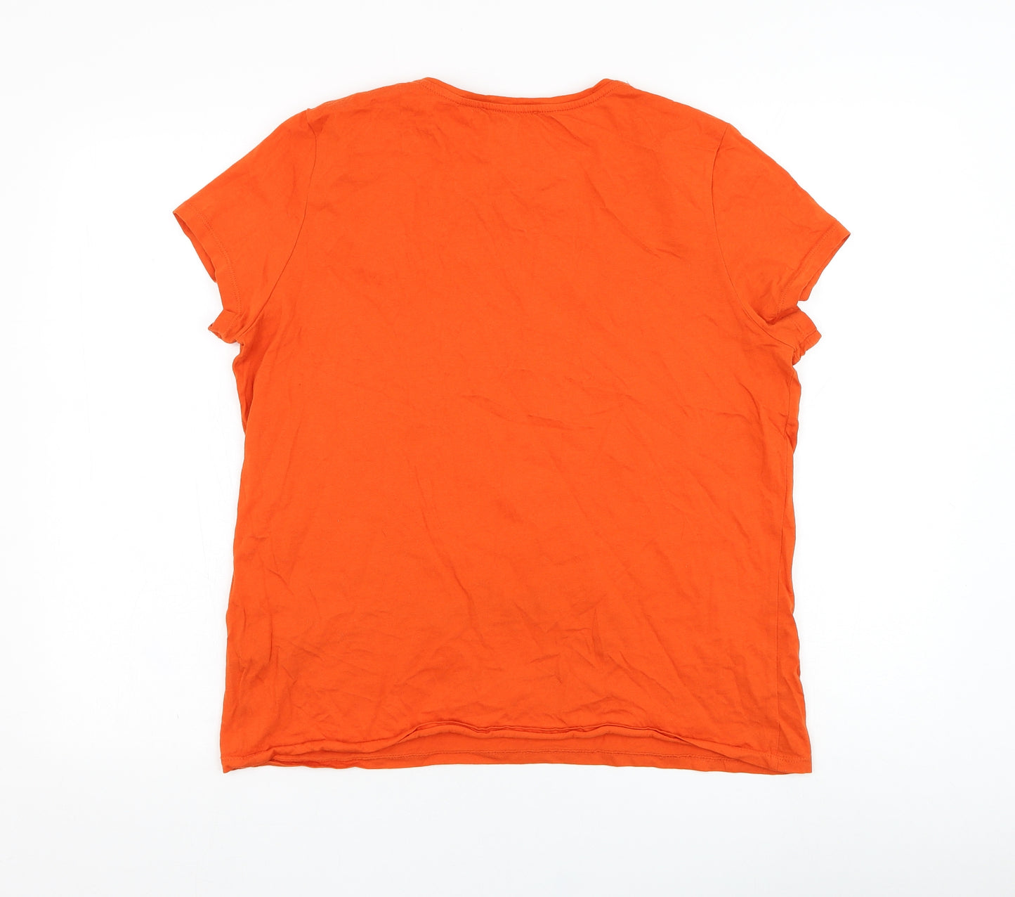 Primark Womens Orange  Cotton Basic T-Shirt Size 14 Round Neck - Slogan