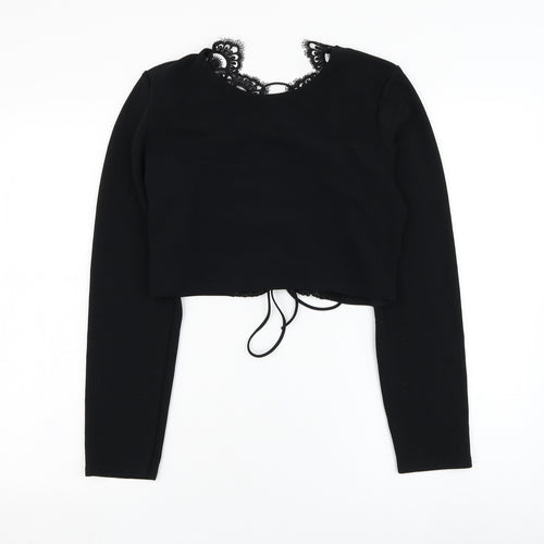 PRETTYLITTLETHING Womens Black  Polyester Basic Blouse Size 16 Round Neck