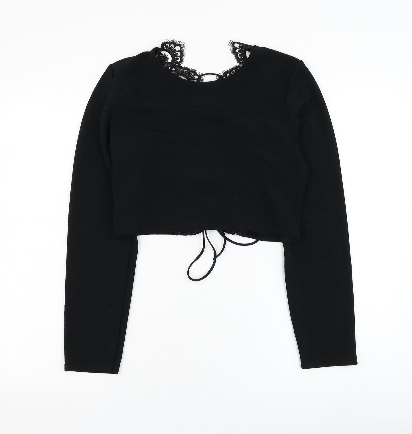 PRETTYLITTLETHING Womens Black  Polyester Basic Blouse Size 16 Round Neck