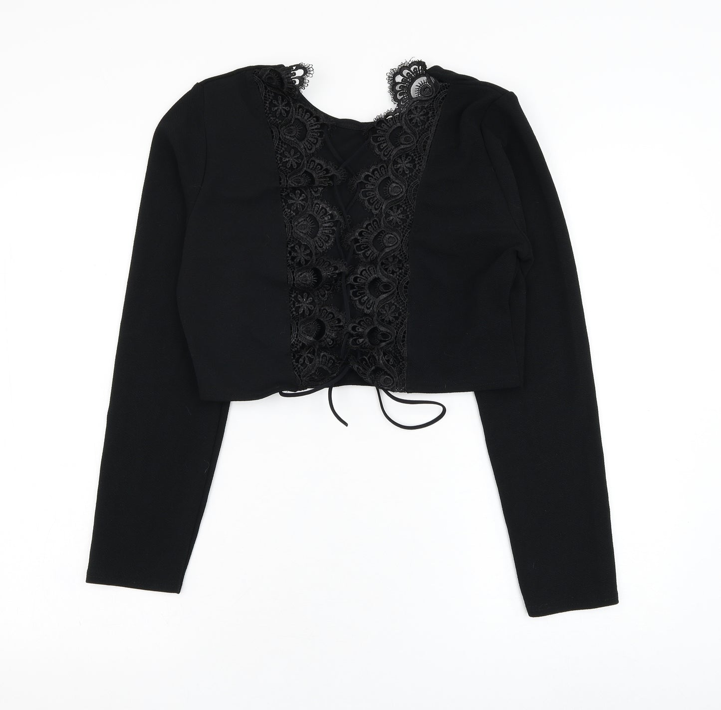 PRETTYLITTLETHING Womens Black  Polyester Basic Blouse Size 16 Round Neck