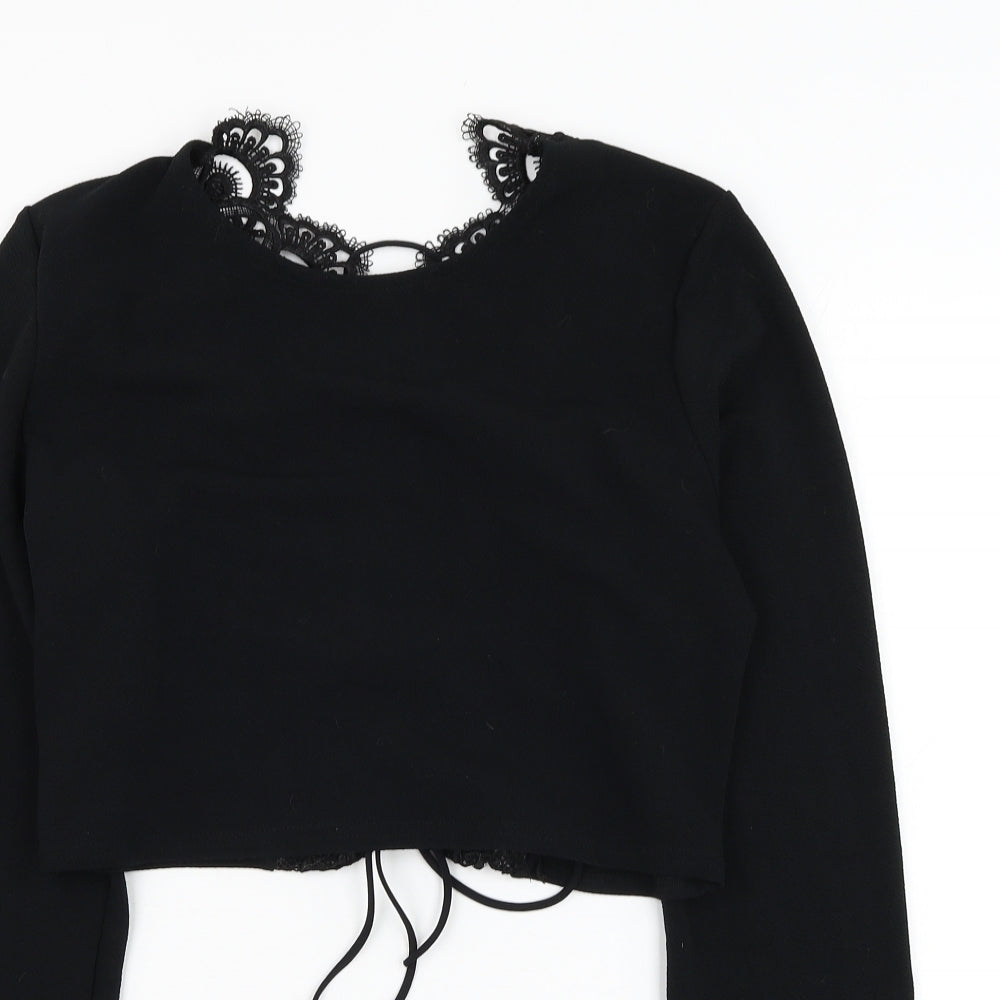 PRETTYLITTLETHING Womens Black  Polyester Basic Blouse Size 16 Round Neck