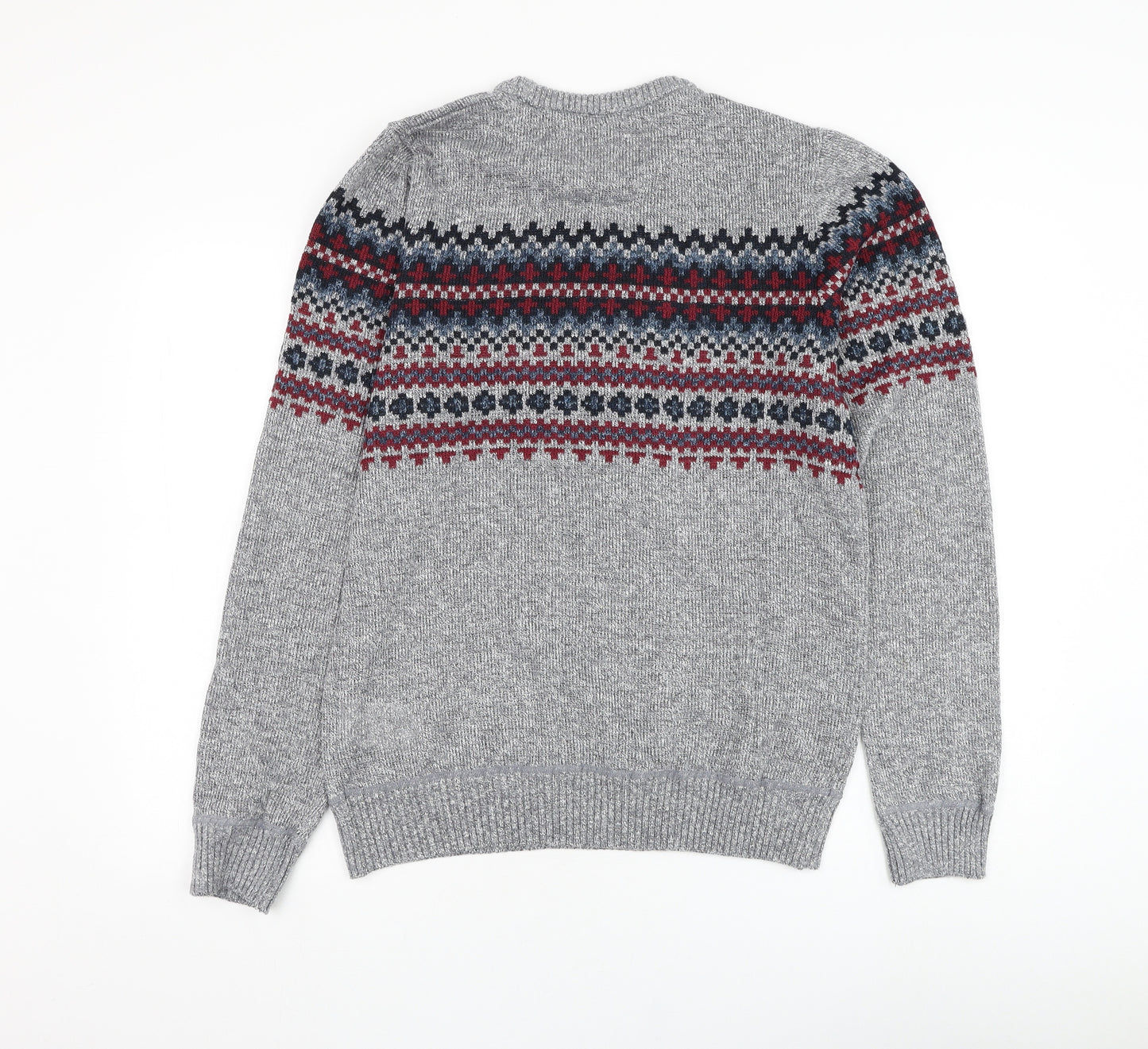 Fluid Mens Grey Round Neck Geometric Polyester Pullover Jumper Size M