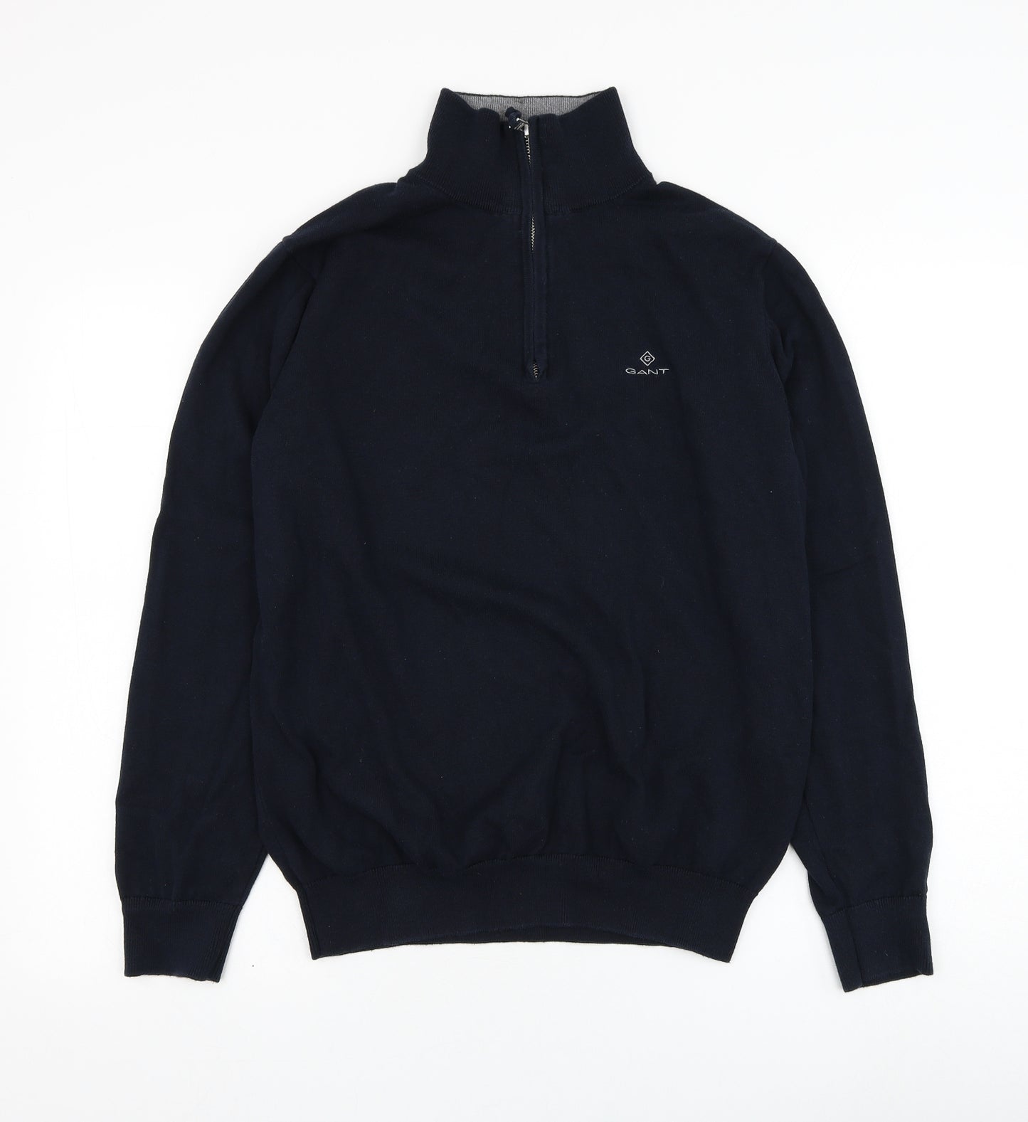 GANT Mens Blue Mock Neck  Cotton Henley Jumper Size M