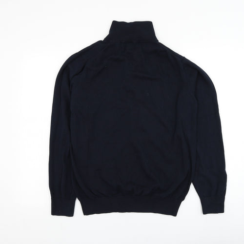 GANT Mens Blue Mock Neck  Cotton Henley Jumper Size M