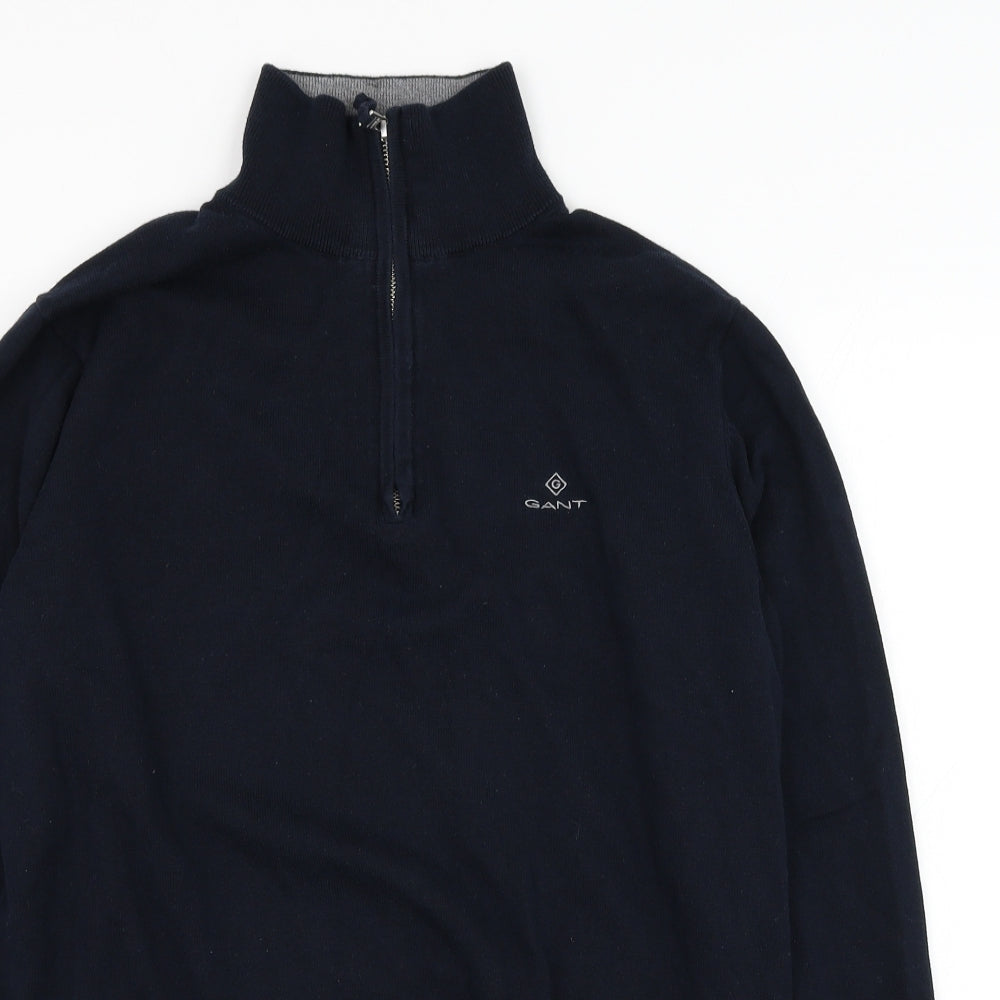 GANT Mens Blue Mock Neck  Cotton Henley Jumper Size M