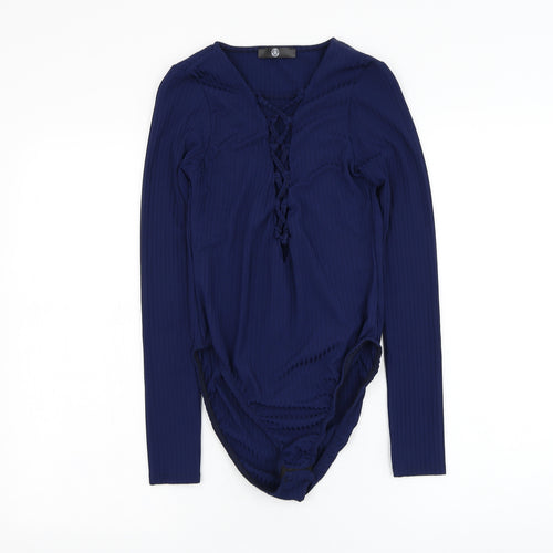 Missguided Womens Blue  Polyester Bodysuit One-Piece Size 10  Hook & Loop