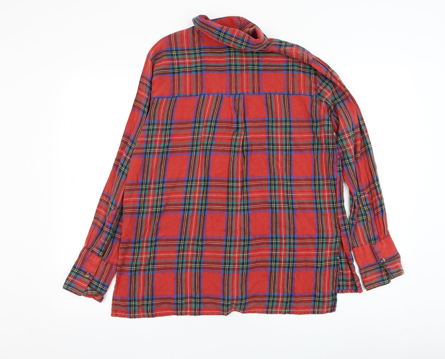 Topshop Womens Red Plaid Cotton Basic Button-Up Size 10 Collared