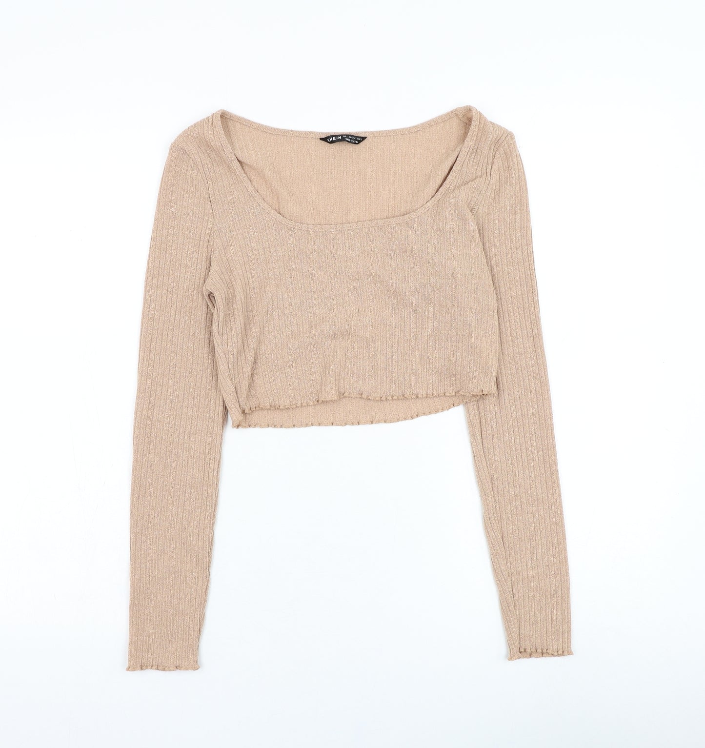 SheIn Womens Brown  Polyester Cropped T-Shirt Size 12 Round Neck