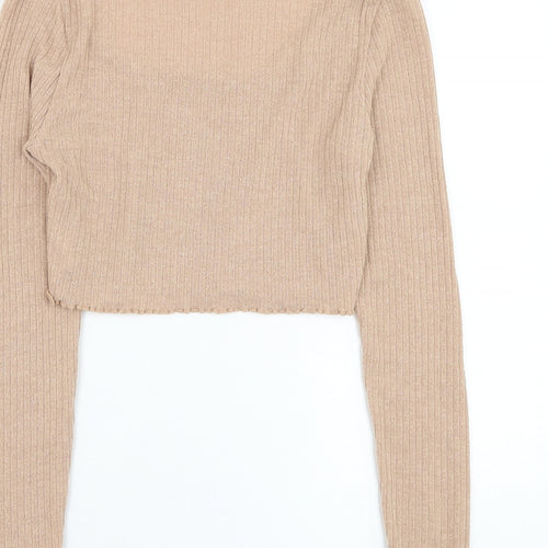 SheIn Womens Brown  Polyester Cropped T-Shirt Size 12 Round Neck