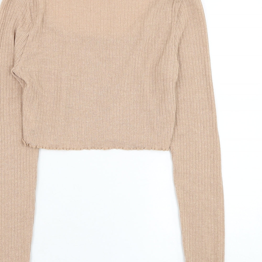 SheIn Womens Brown  Polyester Cropped T-Shirt Size 12 Round Neck