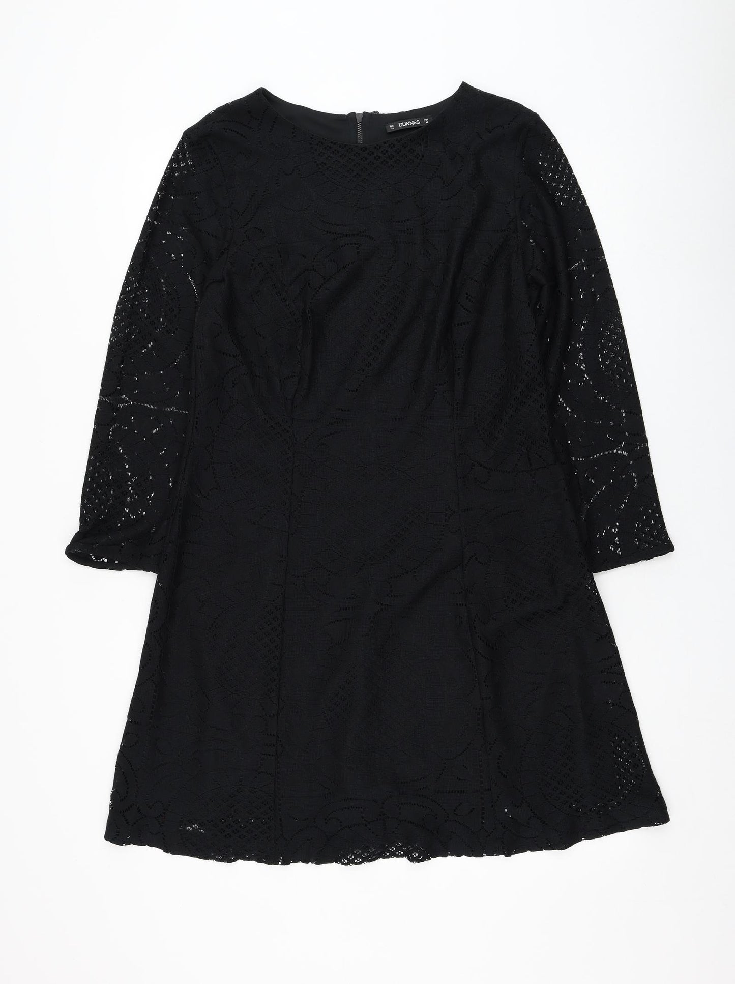 Dunnes Stores Womens Black  Polyester Shirt Dress  Size 14  Round Neck Zip