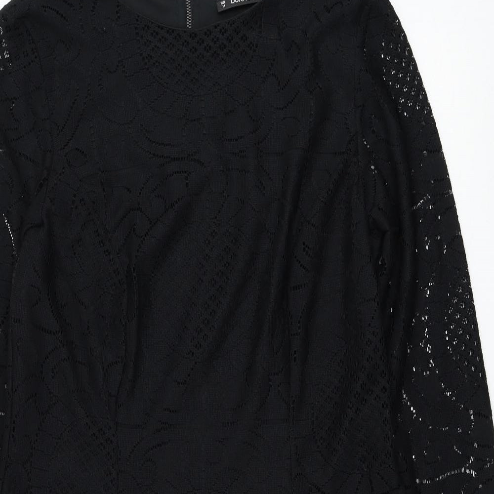 Dunnes Stores Womens Black  Polyester Shirt Dress  Size 14  Round Neck Zip