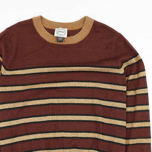 Joanie Womens Brown Round Neck Striped Viscose Pullover Jumper Size L