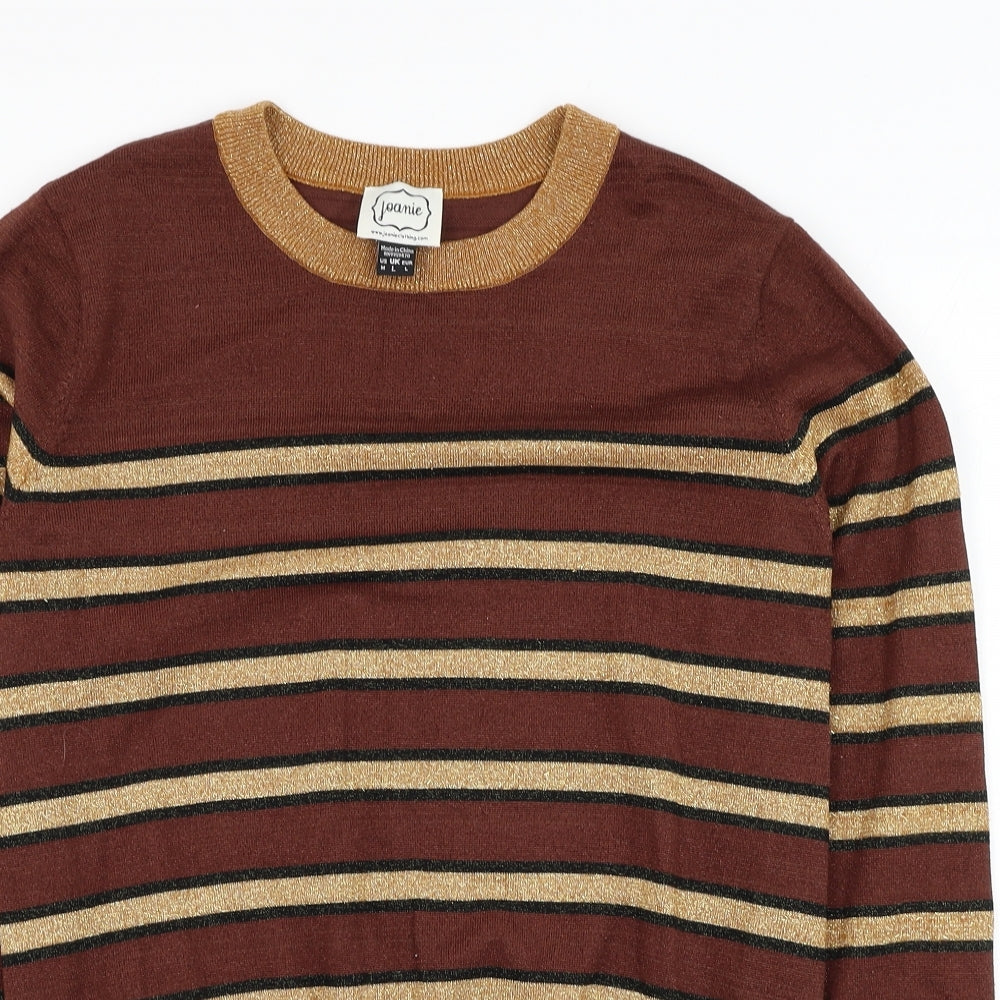 Joanie Womens Brown Round Neck Striped Viscose Pullover Jumper Size L