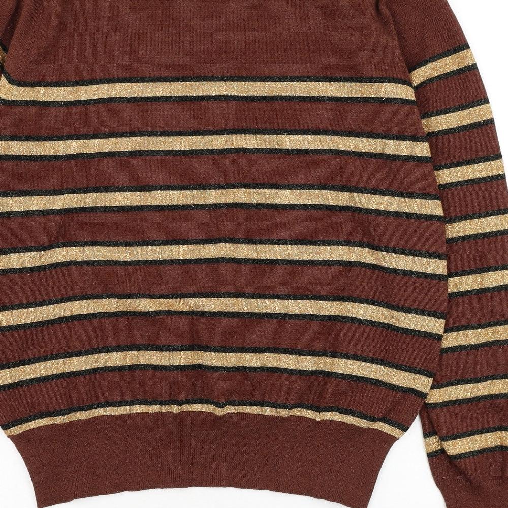Joanie Womens Brown Round Neck Striped Viscose Pullover Jumper Size L