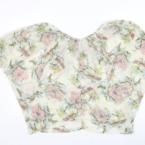 Internacionale Womens Ivory Floral Polyester Basic Blouse Size 10 Round Neck