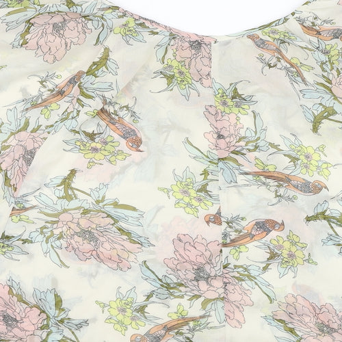 Internacionale Womens Ivory Floral Polyester Basic Blouse Size 10 Round Neck