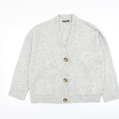 Dunnes Stores Womens Grey V-Neck  Acrylic Cardigan Jumper Size M