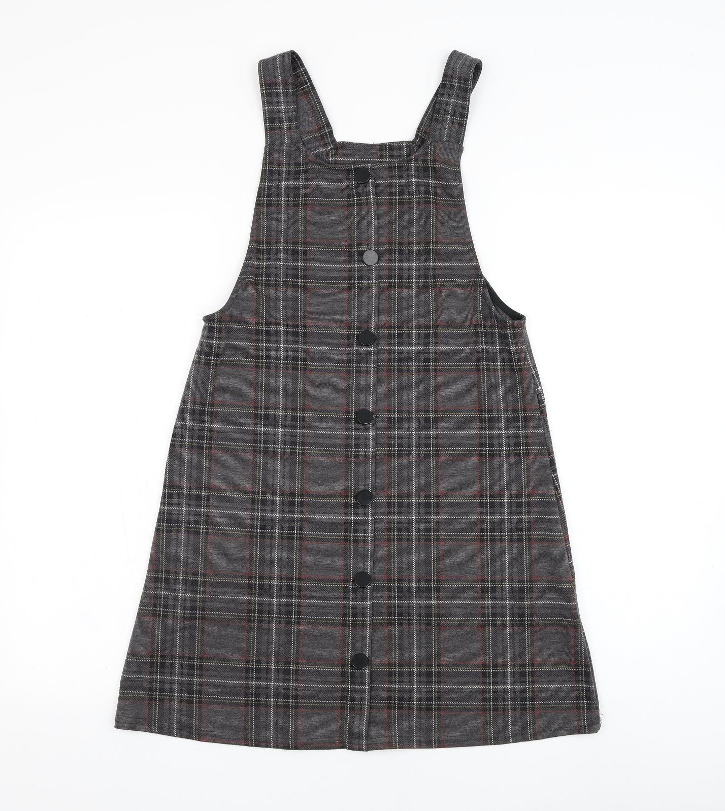 New Look Womens Grey Check Polyester Pinafore/Dungaree Dress  Size 6  Round Neck Button
