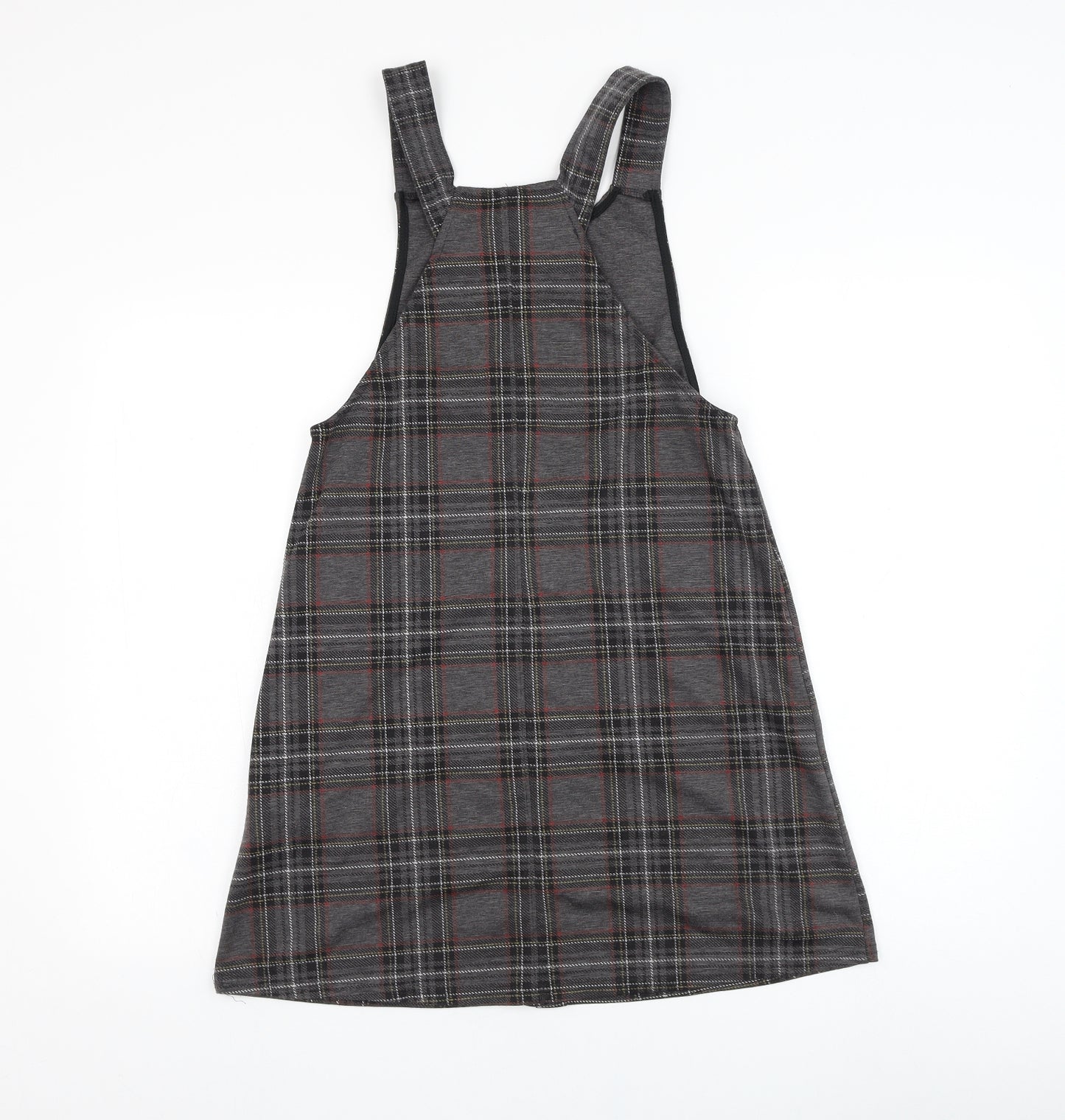 New Look Womens Grey Check Polyester Pinafore/Dungaree Dress  Size 6  Round Neck Button