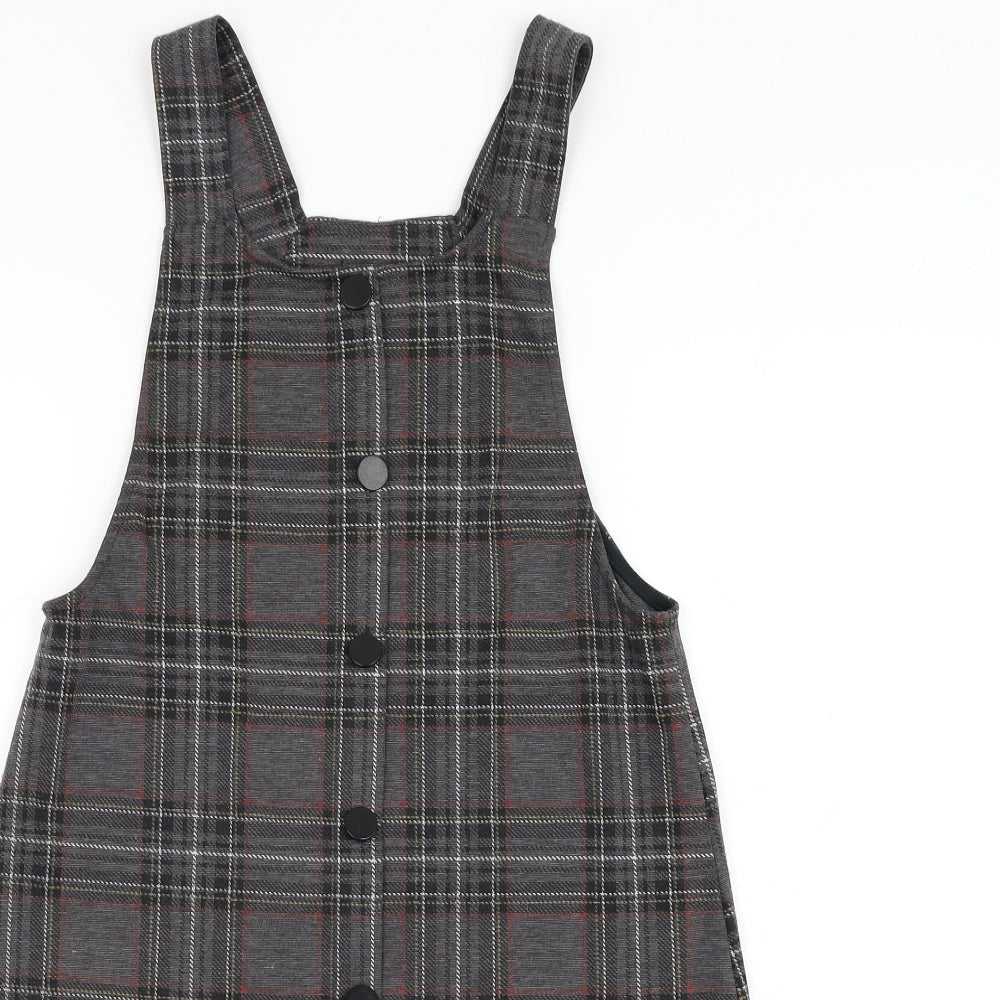 New Look Womens Grey Check Polyester Pinafore/Dungaree Dress  Size 6  Round Neck Button
